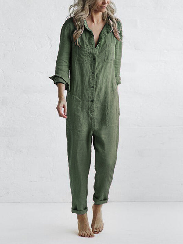 Florence™ - Comfortable Linen Long-Sleeved Jumpsuit