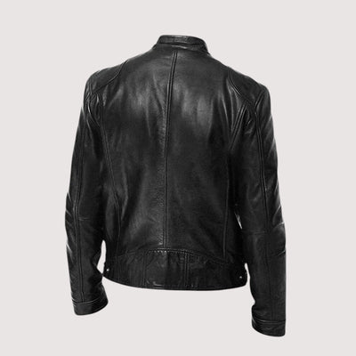 Men’s Classic Leather Jacket – Slim Fit with Zipper Pockets and Stand Collar