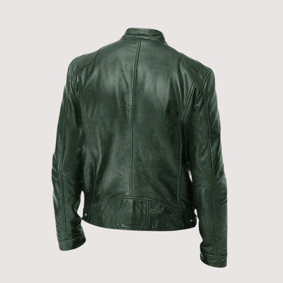 Men’s Classic Leather Jacket – Slim Fit with Zipper Pockets and Stand Collar