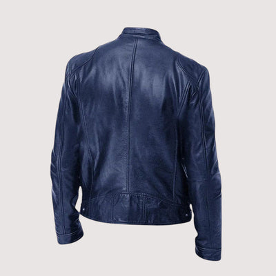 Men’s Classic Leather Jacket – Slim Fit with Zipper Pockets and Stand Collar