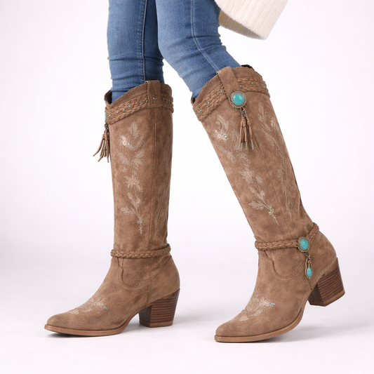 Women’s Cowboy Boots – Knee-High Design with Embroidered Details