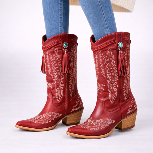 Women’s Knee-High Cowboy Boots – Western Style with Pointed Toe