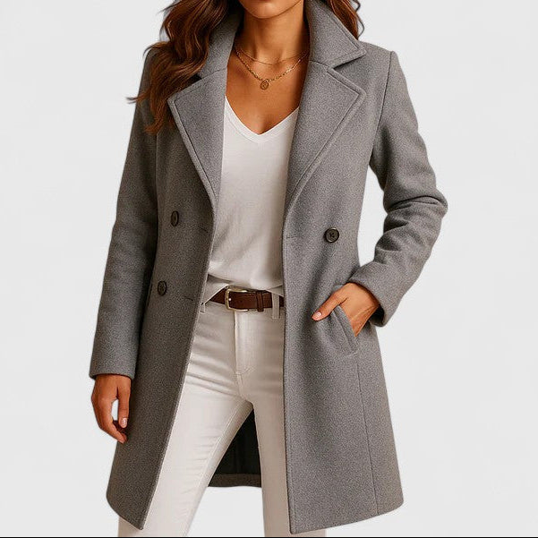 Women’s Long Coat – Single-Breasted Design with Lapel Collar