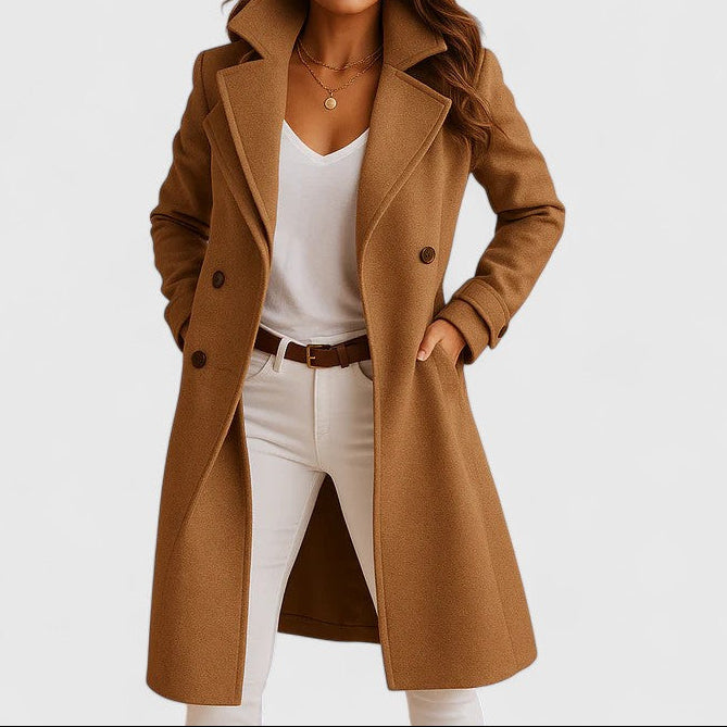 Women’s Long Coat – Single-Breasted Design with Lapel Collar