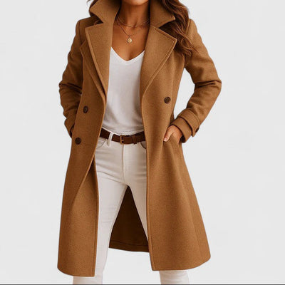 Women’s Long Coat – Single-Breasted Design with Lapel Collar