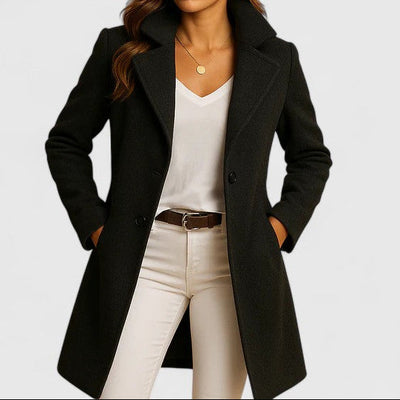 Women’s Long Coat – Single-Breasted Design with Lapel Collar